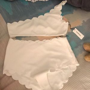 White highwasted scalloped Bikini set